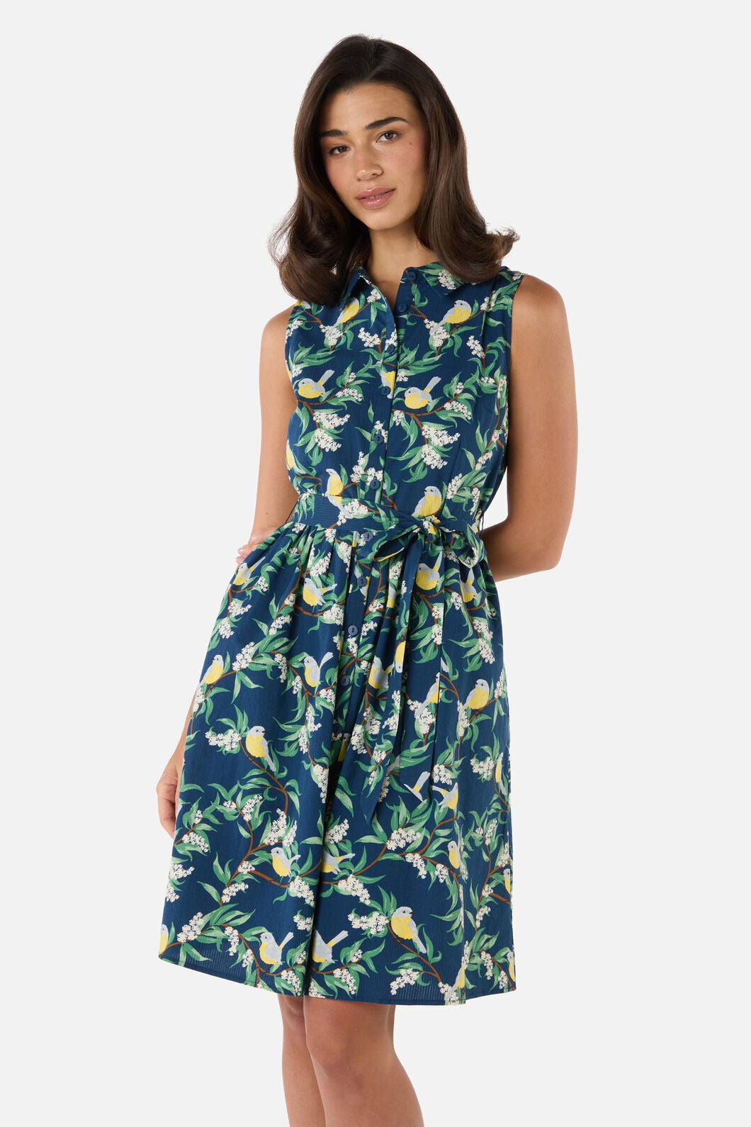 Princess Highway - Yellow Robin Shirt Dress - navy