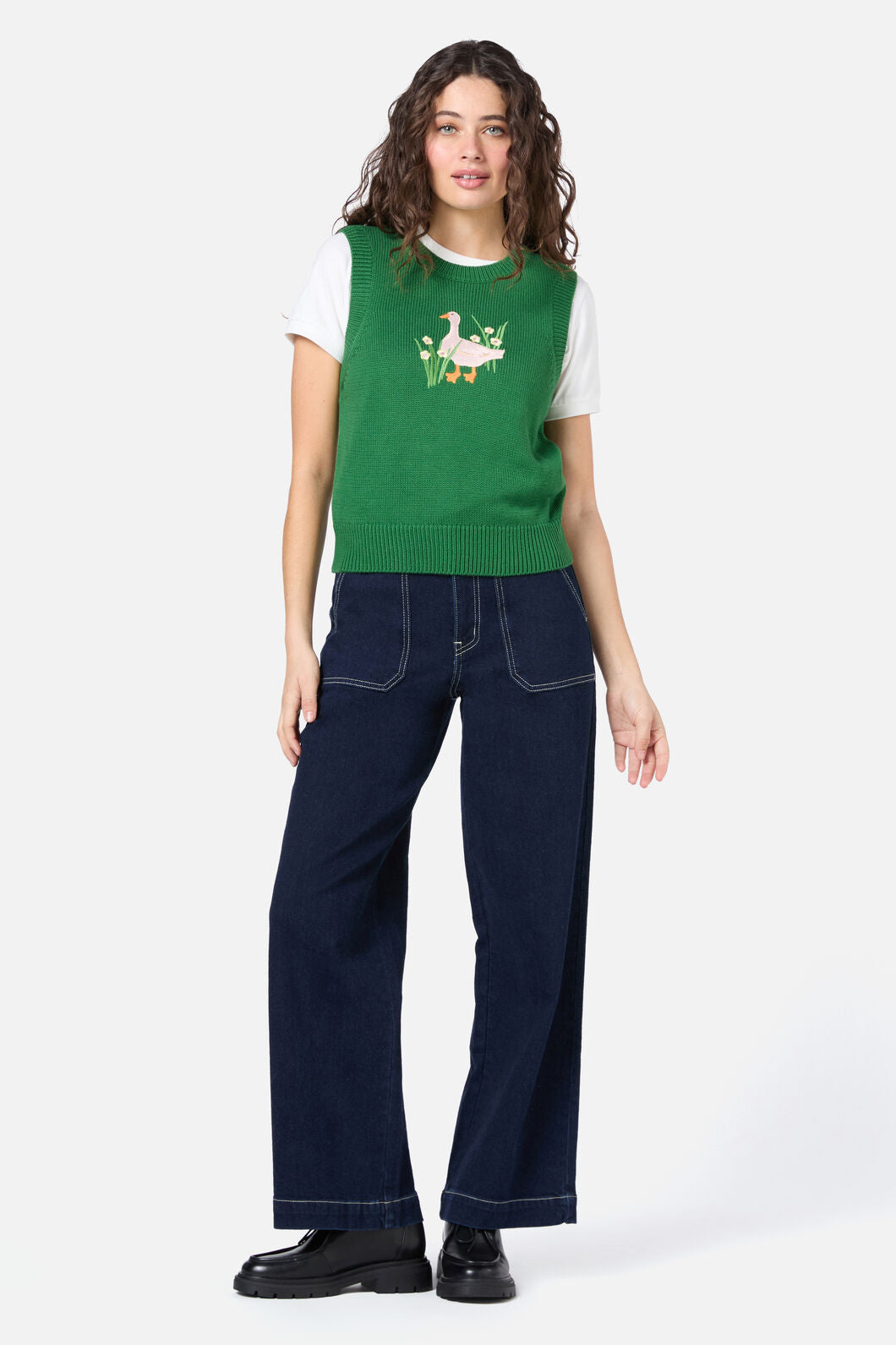 Princess Highway - Goose Embroidered Knit Vest - green