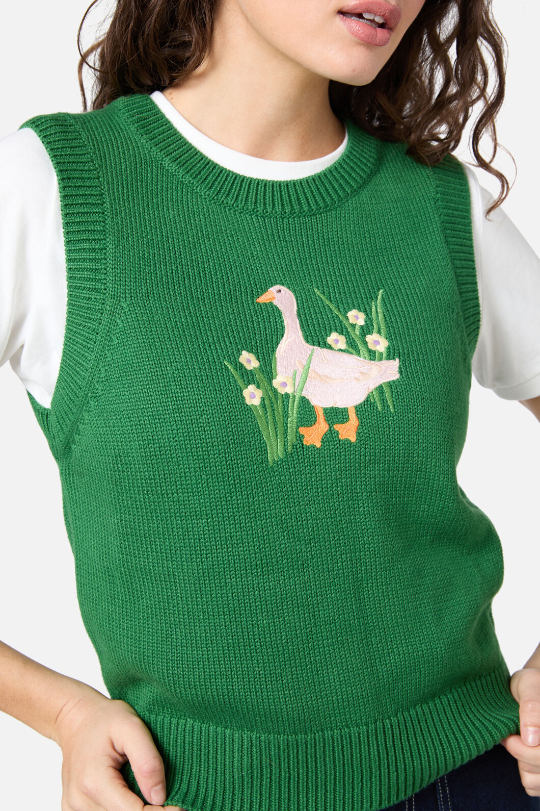 Princess Highway - Goose Embroidered Knit Vest - green