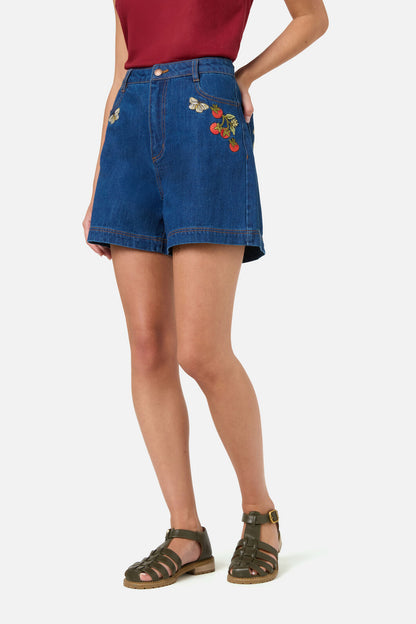 Princess Highway - Tomatoes Embroidered Short - blue-denim