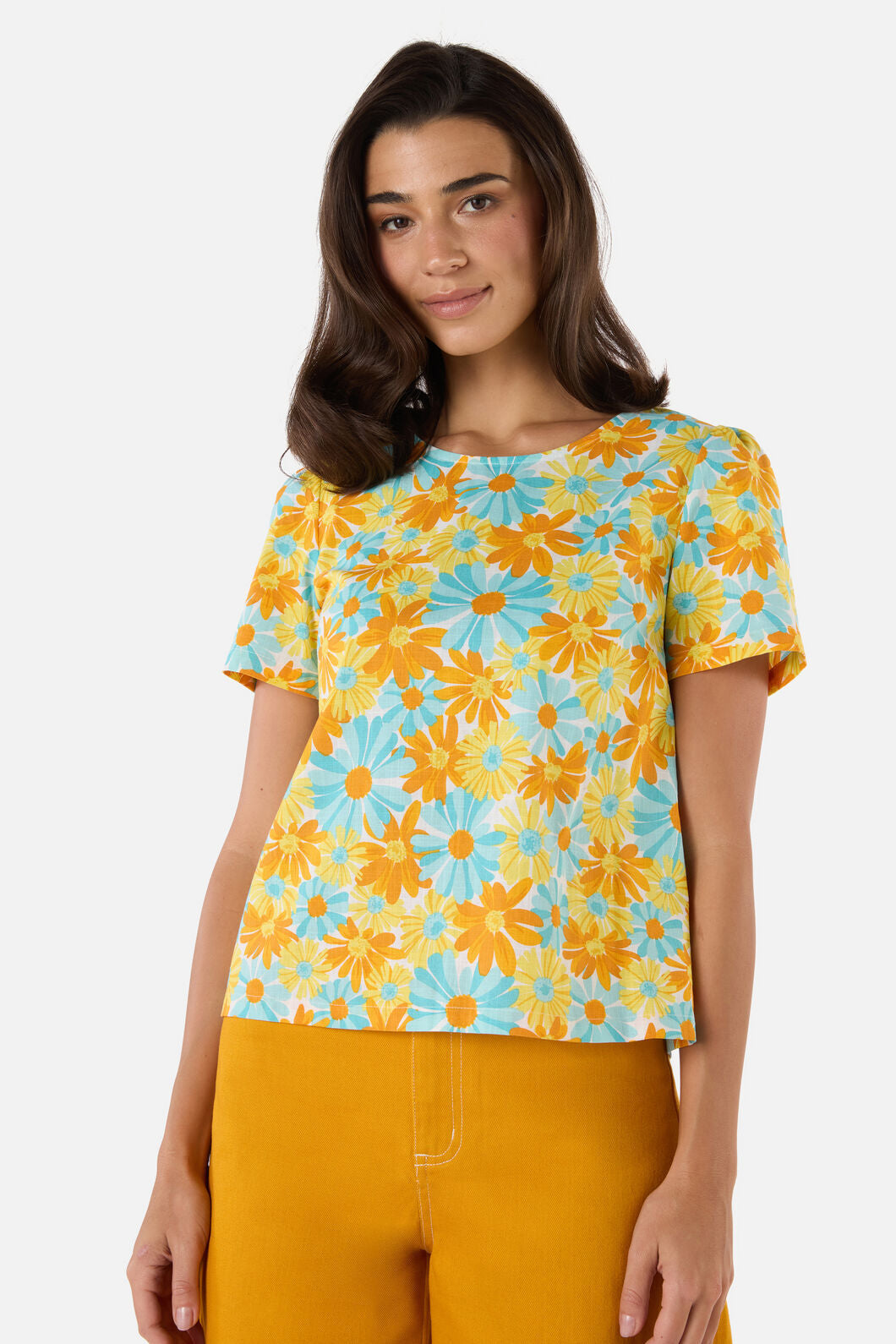 Princess Highway - Vintage Daisy Short Sleeve Top - blue