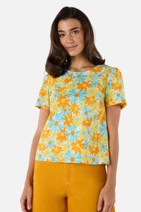 Princess Highway - Vintage Daisy Short Sleeve Top - blue