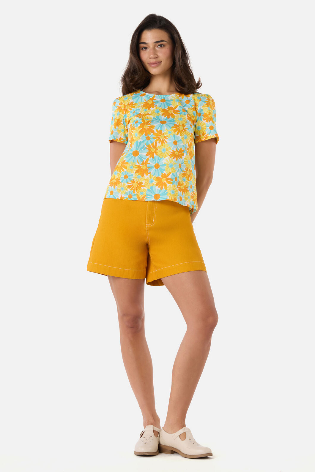 Princess Highway - Vintage Daisy Short Sleeve Top - blue