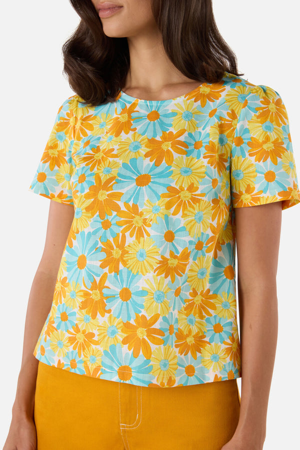 Princess Highway - Vintage Daisy Short Sleeve Top - blue
