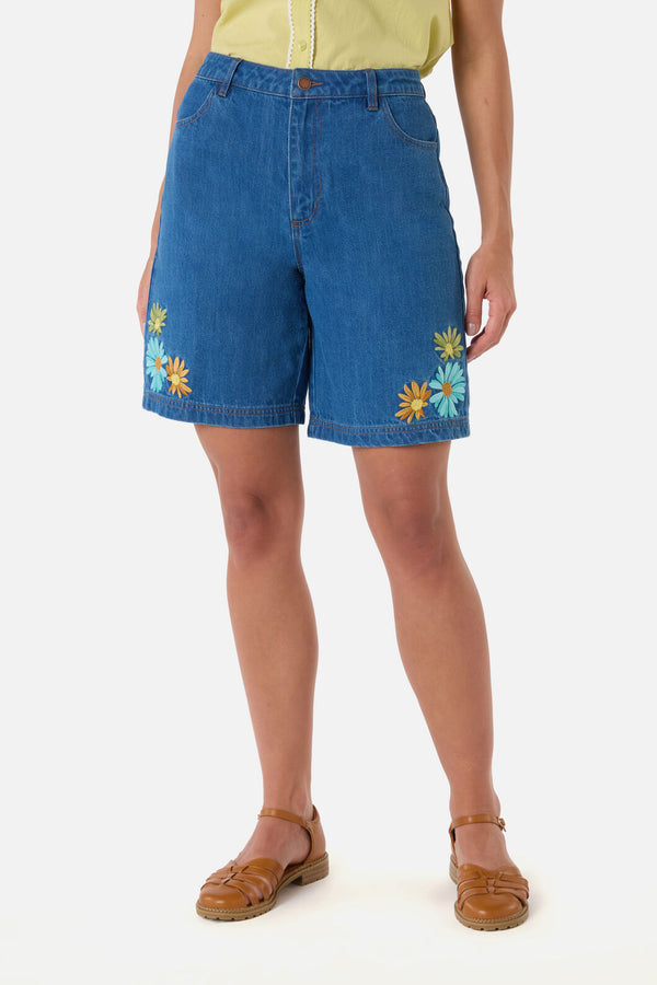 Princess Highway - Sweet Daisy Embroidered Short - blue-denim