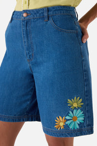 Princess Highway - Sweet Daisy Embroidered Short - blue-denim