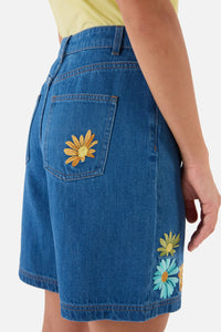 Princess Highway - Sweet Daisy Embroidered Short - blue-denim