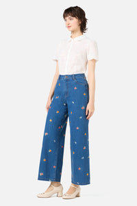 Princess Highway - Floral Embroidered Denim Jeans - blue-denim
