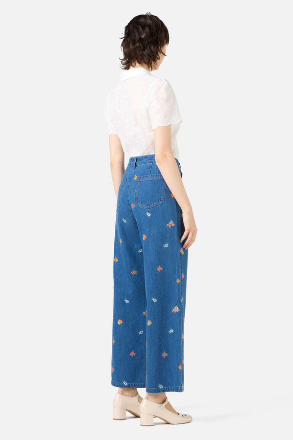 Princess Highway - Floral Embroidered Denim Jeans - blue-denim
