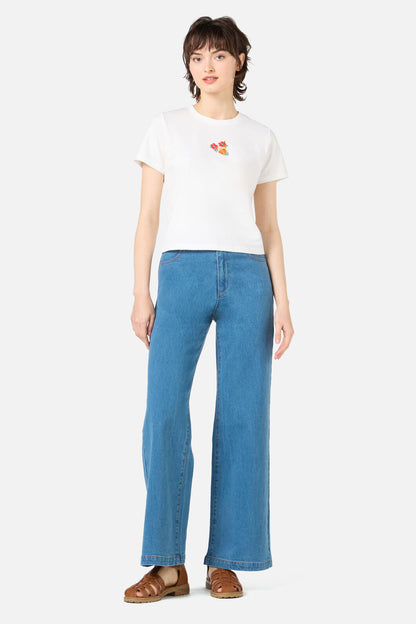 Princess Highway - Floral Embroidered Baby Tee - cream