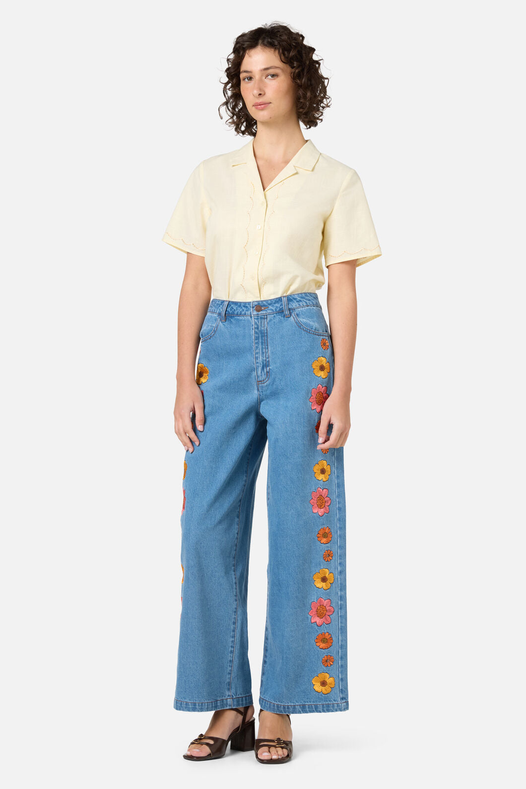 Princess Highway - Retro Bloom Embroidered Jean - blue-denim