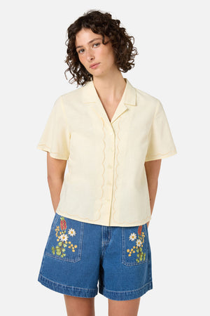 Princess Highway - Scallop Trim Summer shirt - yellow