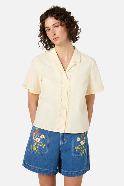 Princess Highway - Scallop Trim Summer shirt - yellow
