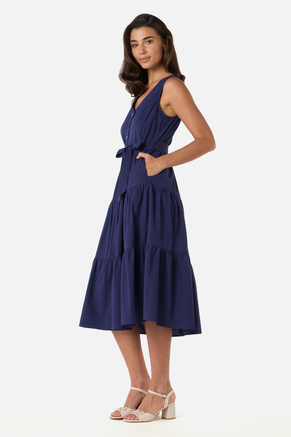 Princess Highway - Viola Button Down Midi Dress - navy