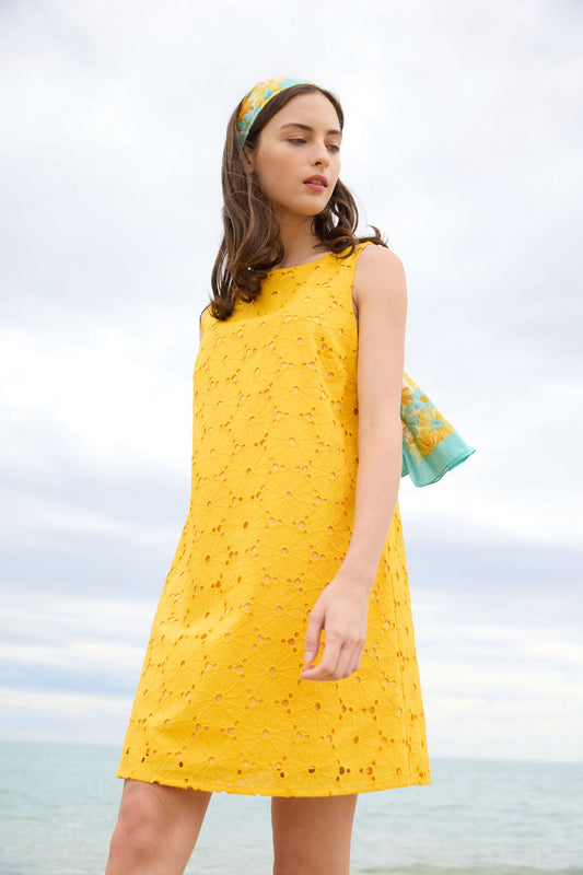 Princess Highway - Daisy Broderie Shift Dress - yellow