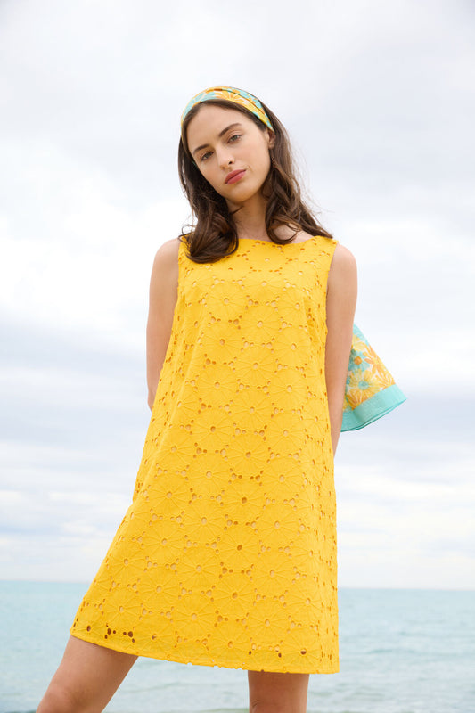 Princess Highway - Daisy Broderie Shift Dress - yellow