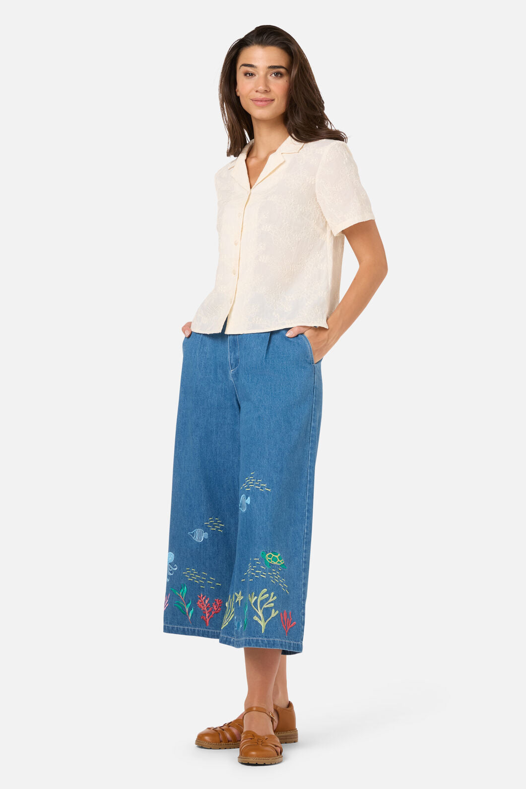 Princess Highway - Bianca Broderie Floral Shirt - cream