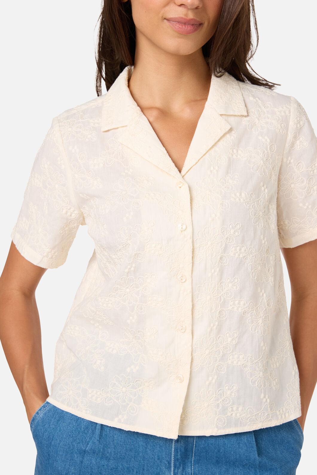 Princess Highway - Bianca Broderie Floral Shirt - cream