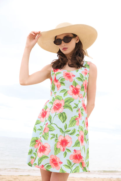 Princess Highway - Hibiscus Summer Mini Dress - blue