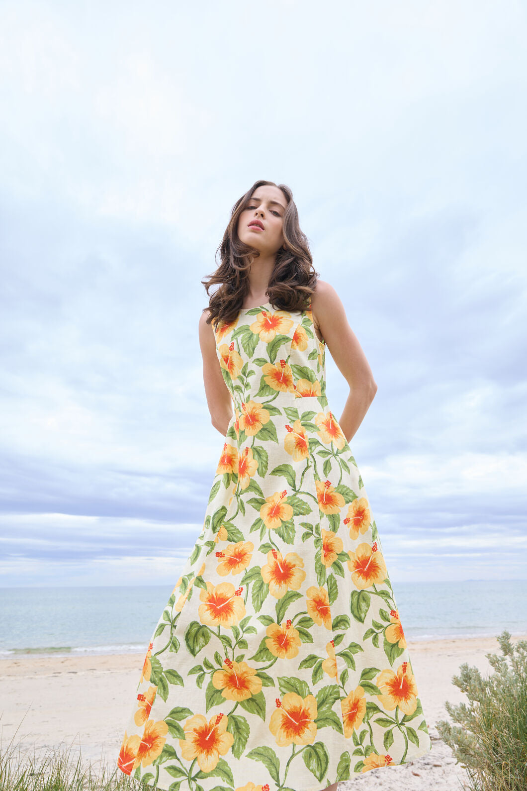 Princess Highway - Hibiscus Summer Midi Dress - cream