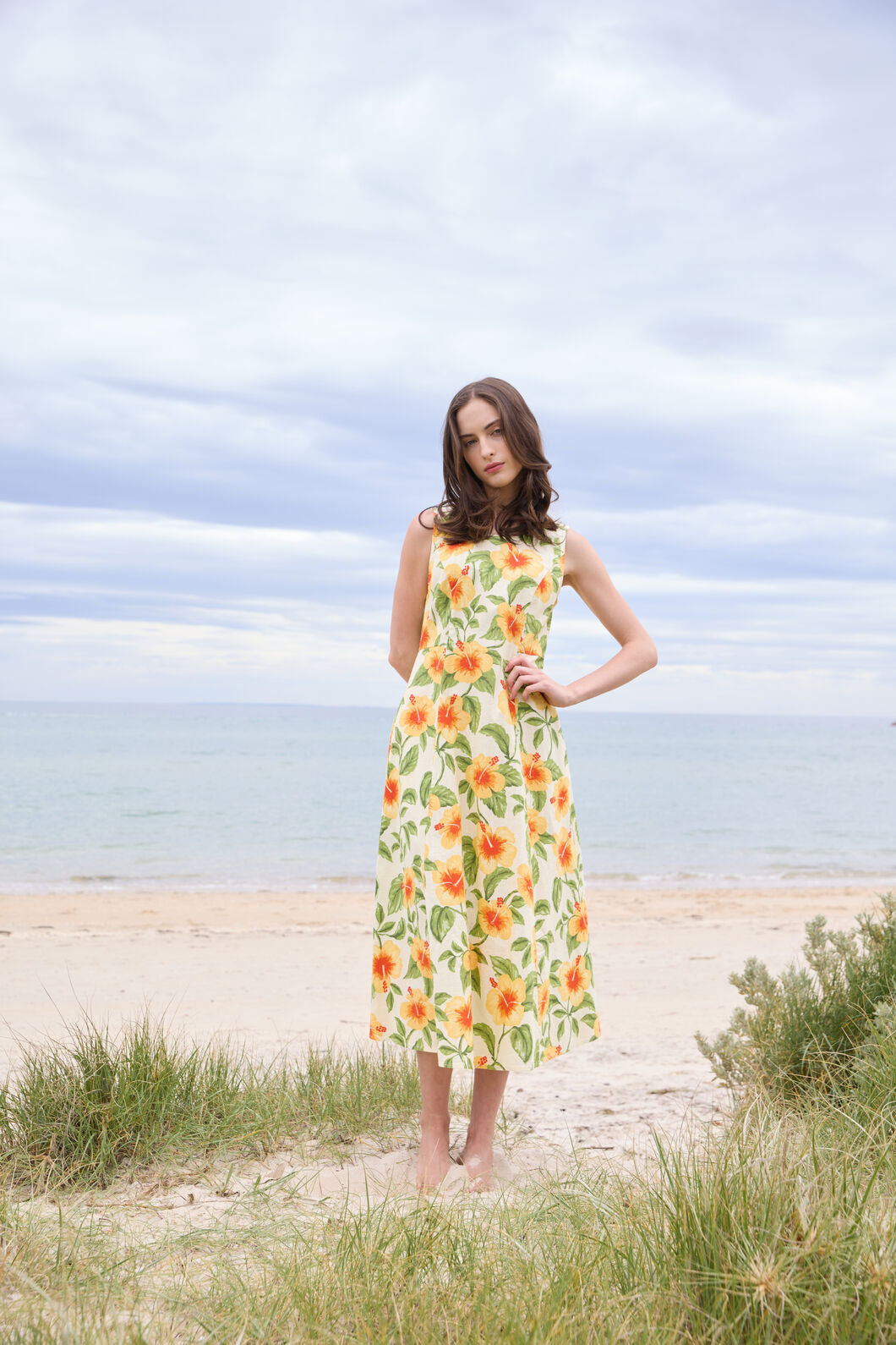 Princess Highway - Hibiscus Summer Midi Dress - cream