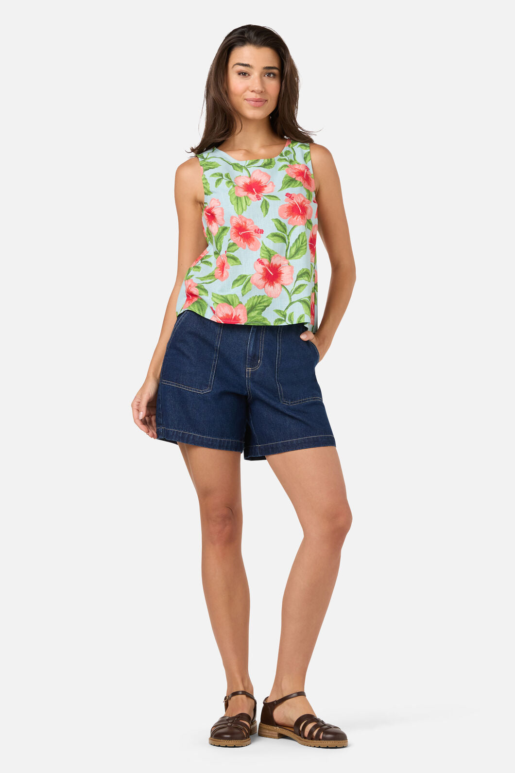 Princess Highway - Hibiscus Summer Shell Top - blue