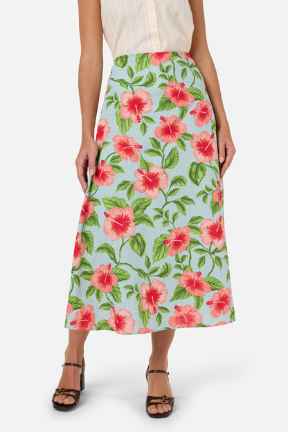 Princess Highway - Hibiscus Summer Midi Skirt - blue