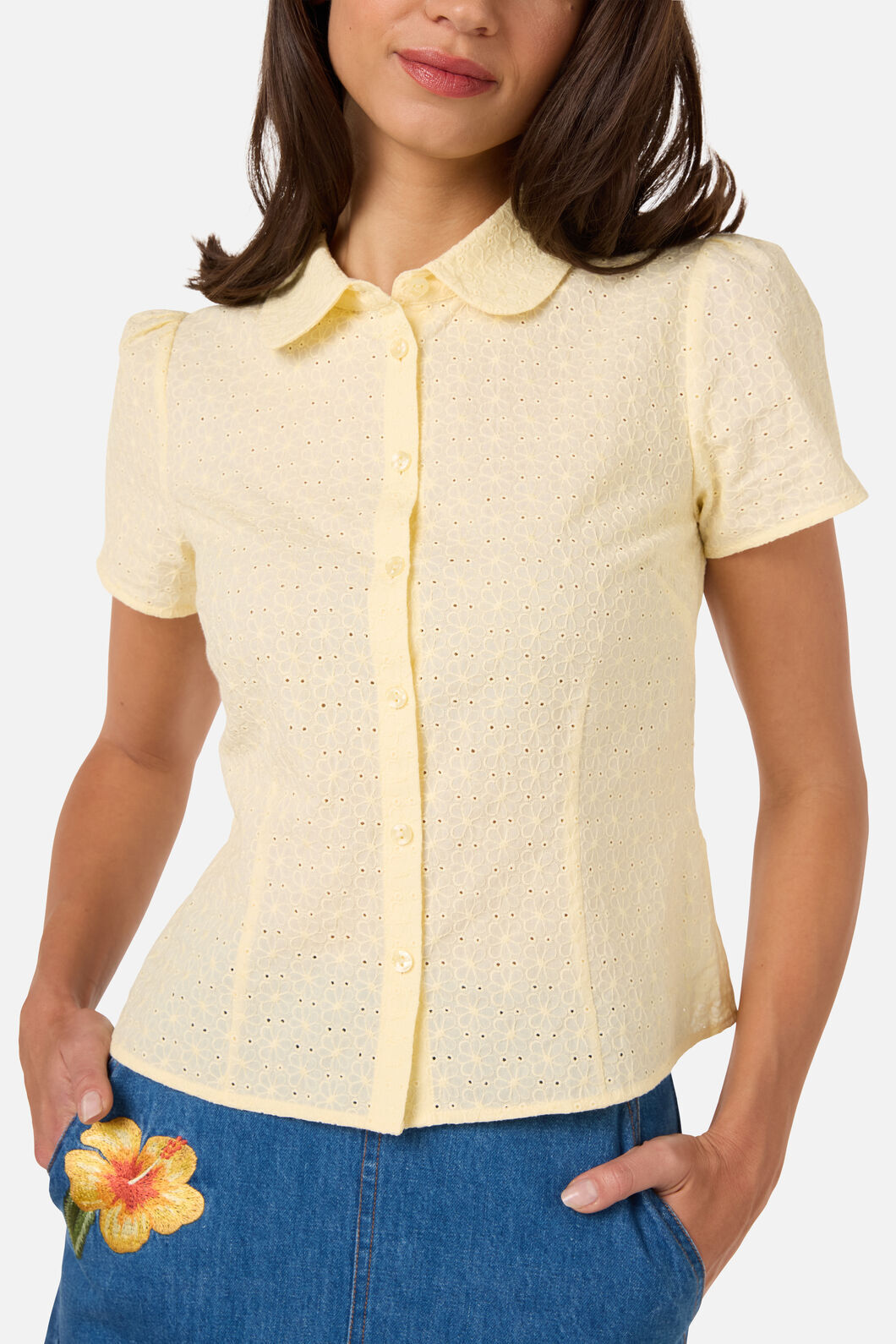 Princess Highway - Anastasia Broderie Blouse - lemon