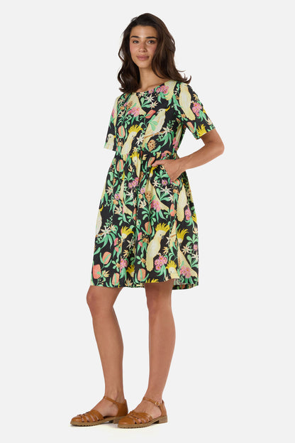 Princess Highway - Cockatoo & Flora Smock Dress - black