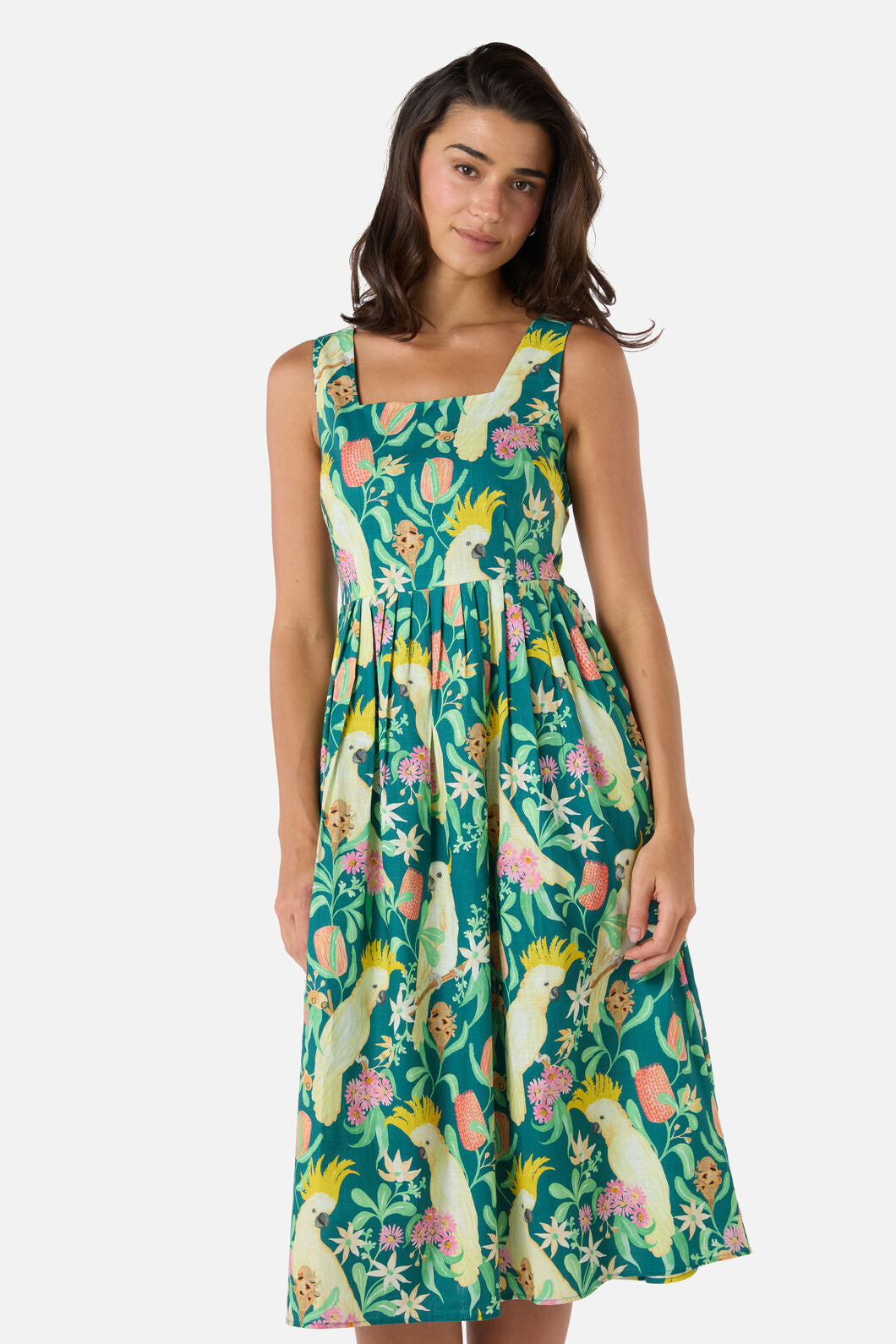 Princess Highway - Cockatoo & Flora Midi Dress - teal