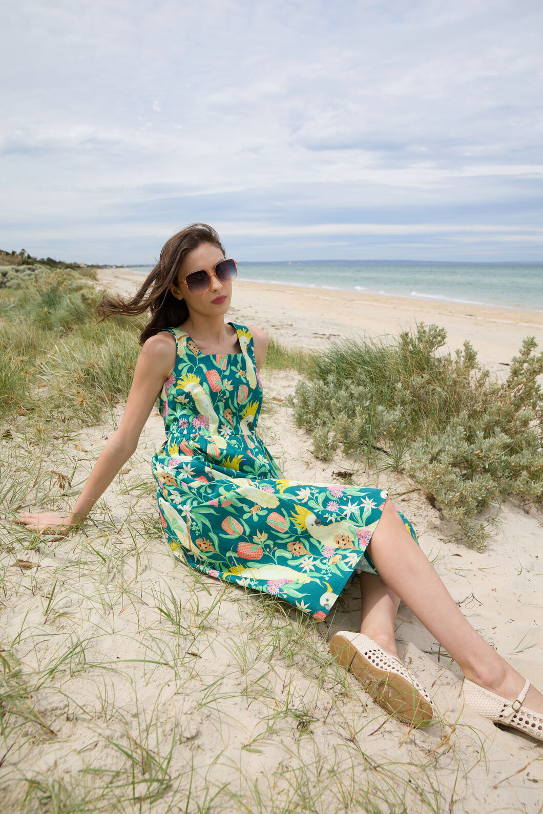 Princess Highway - Cockatoo & Flora Midi Dress - teal