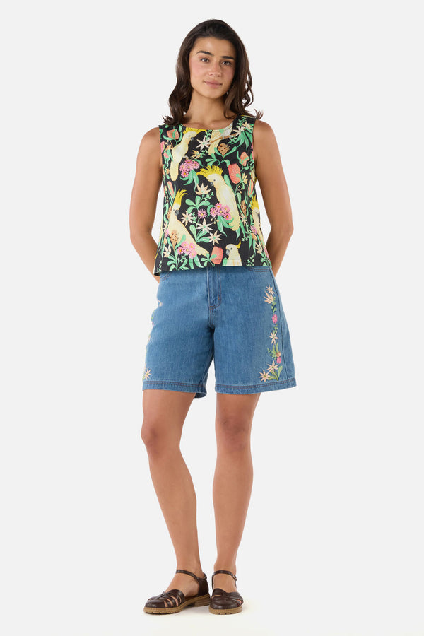 Princess Highway - Cockatoo & Flora Shell Top - black