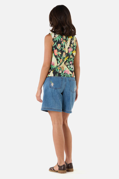 Princess Highway - Cockatoo & Flora Shell Top - black