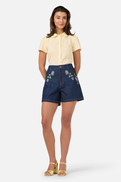 Princess Highway - Grapes Embroidered Denim Short - blue-denim