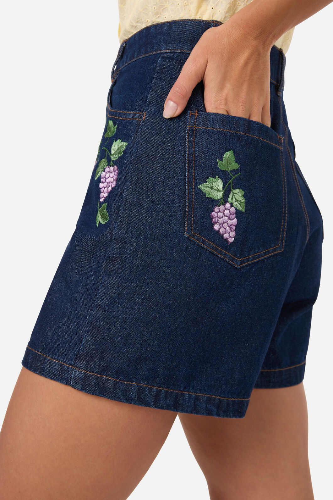 Princess Highway - Grapes Embroidered Denim Short - blue-denim