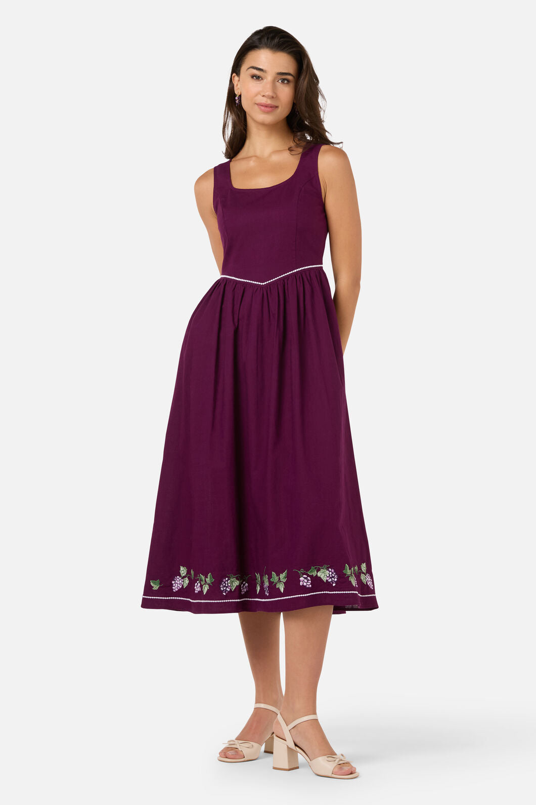 Princess Highway - Vineyard Embroidered Dress - grape