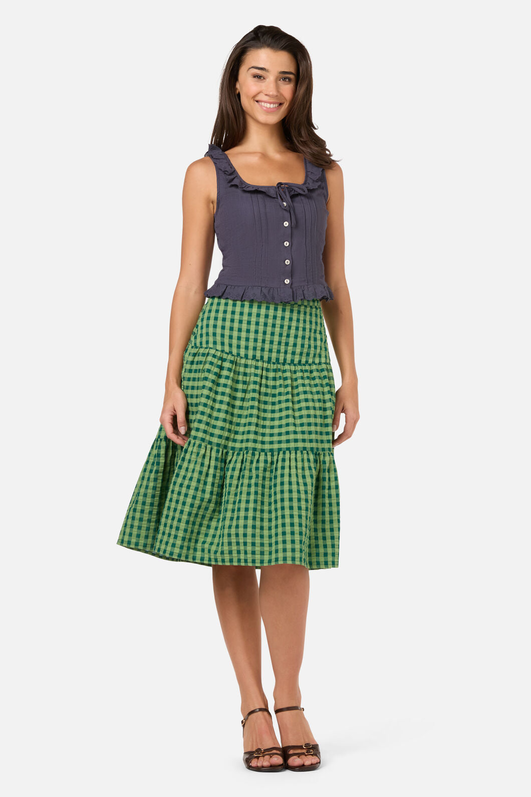 Princess Highway - Margot Check Tiered Skirt - green
