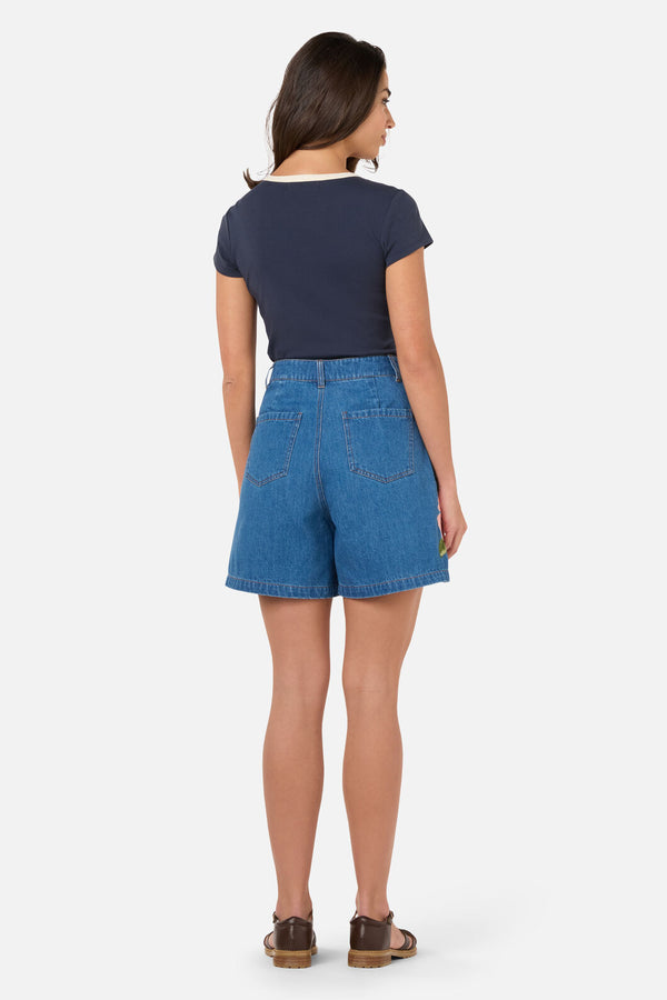 Princess Highway - Hibiscus Emb Denim Short - blue-denim