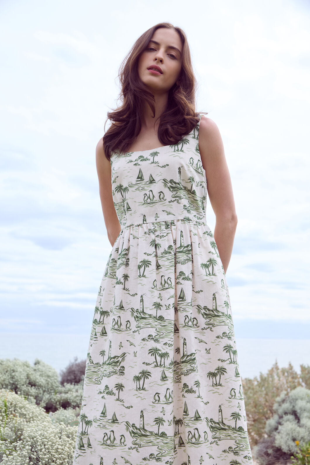Seaside Toile Midi Dress