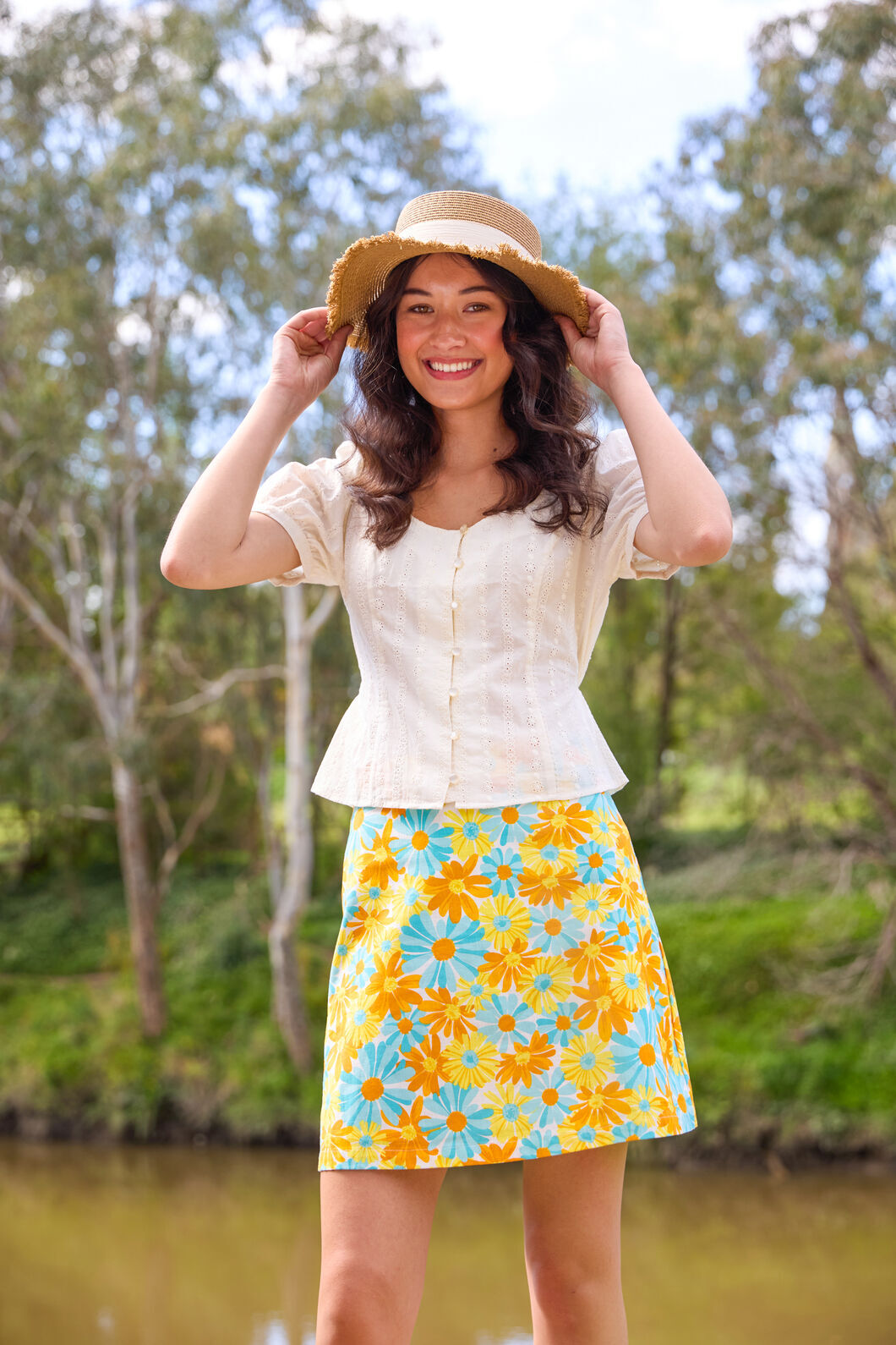 Princess Highway - Vintage Daisy Mini Skirt - blue