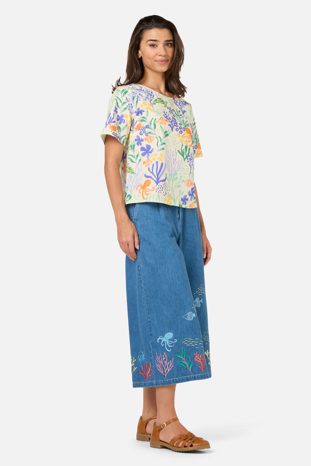 Princess Highway - Coral Reef Short Sleeve Top - cream