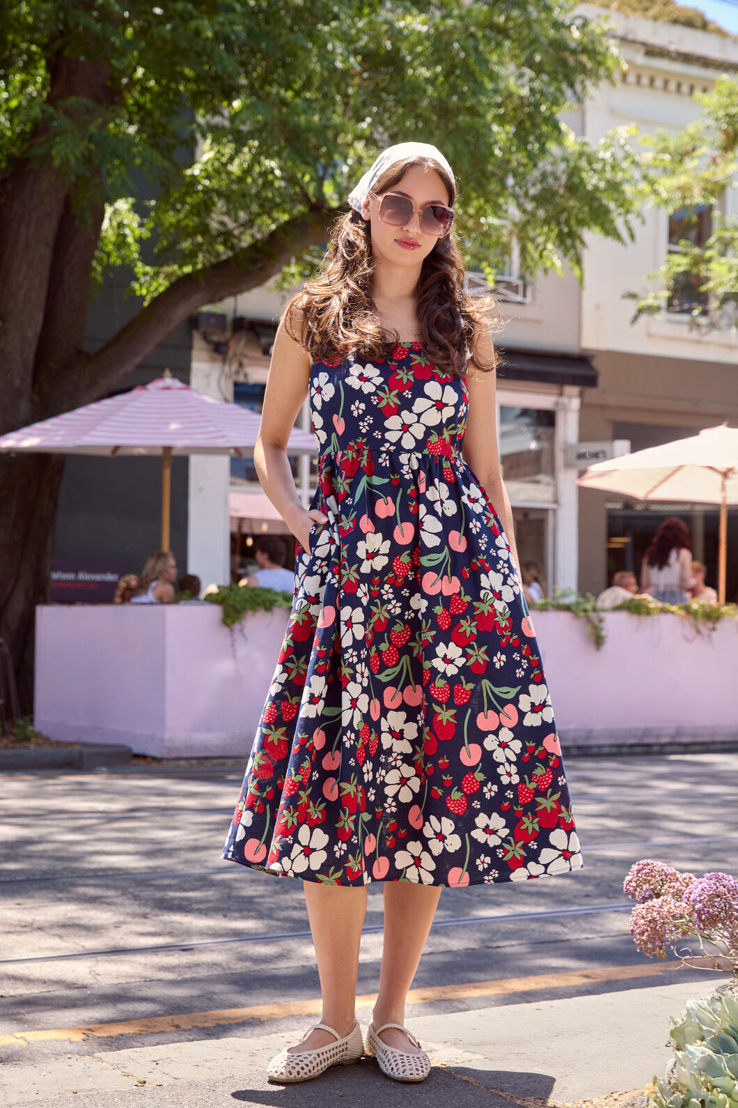 Princess Highway - Berries N Cream Midi Dress - navy