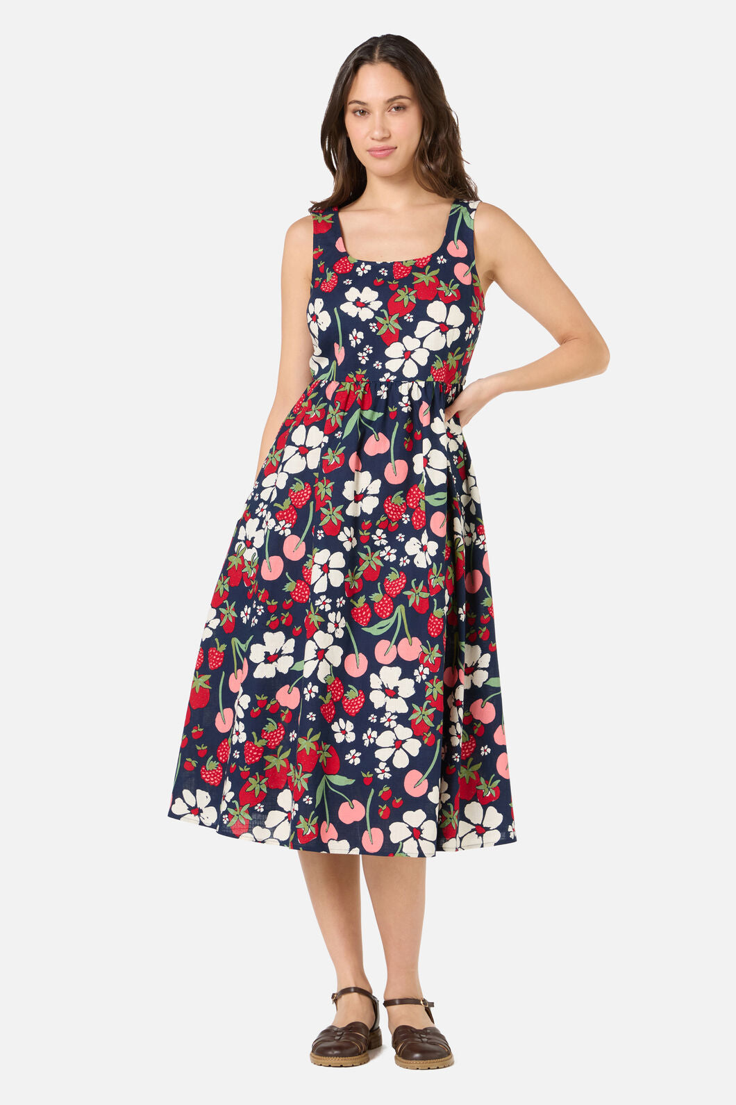 Princess Highway - Berries N Cream Midi Dress - navy