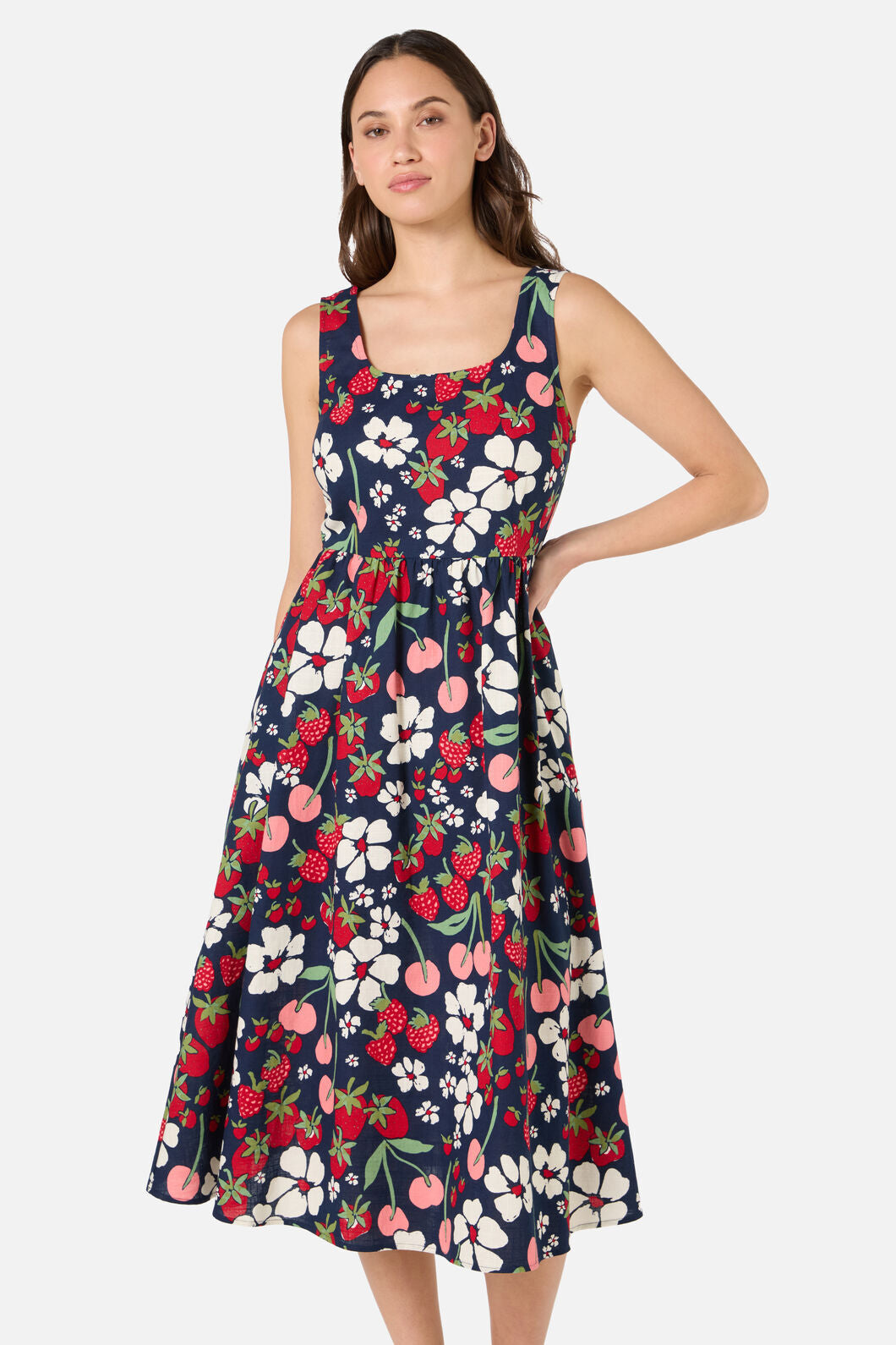 Princess Highway - Berries N Cream Midi Dress - navy