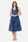 Princess Highway - Berry Bloom Emb Denim Dress - blue-denim