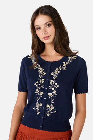 Princess Highway - Whimsical Embroidered Cardigan - navy