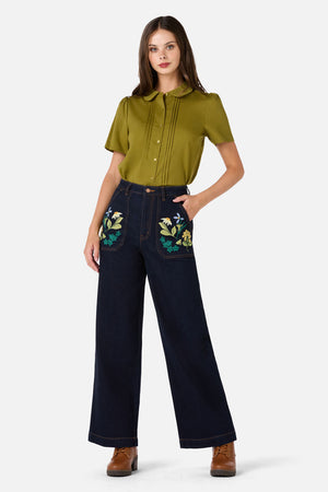 Princess Highway - Tree Frog Embroidered Jean - blue-denim