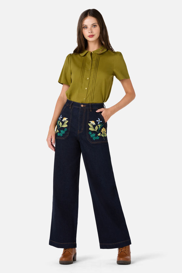 Princess Highway - Tree Frog Embroidered Jean - blue-denim