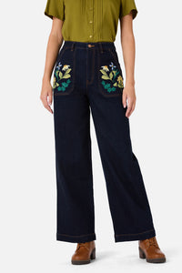 Princess Highway - Tree Frog Embroidered Jean - blue-denim