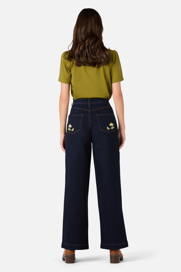 Princess Highway - Tree Frog Embroidered Jean - blue-denim